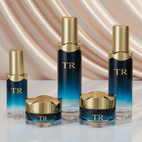 Nouvelle conception, ensemble d'emballages cosmétiques pour soins de la peau, flacon pompe en verre bleu 100ML 120ML pour lotion corporelle, pot de forme plate 30ML 50ML avec compte-gouttes