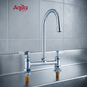 Grifo de Cocina Comercial Premium con Doble Manija Giratoria y Cuello de Cisne, Cuerpo de Latón Sólido, Montaje en Encimera, Cromado Pulido, Quick 2 Hotel - Product Image 4