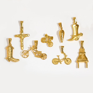18K PVD Gold-Plated Stainless Steel Vintage <b>Charm</b> Pendant Collection: <b>Angel</b>, Cross, Airplane, Compass, Starfish, Crescent Moon\ - Product Image 6