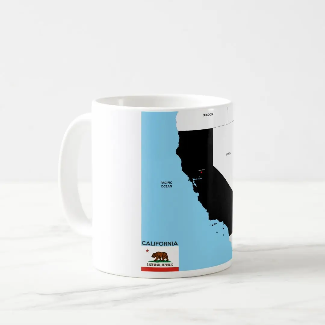 California Map Promotional Custom America Flag Ceramic Mugs Coffee Cups White Mugs