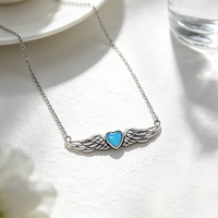 Collier en argent sterling 925 avec pendentif en forme d'aile d'ange et de cœur en turquoise bleu, bijoux Moyu