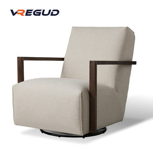 Sillón giratorio de comedor/sala de estar con marco de madera minimalista nórdico moderno, tapicería de tela suave y duradera con brazos ajustables - Product Image 1