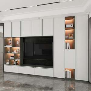 Mueble de TV Moderno y Elegante de Madera de Pino Maciza con Acabado Duradero, Función LED y Amplio Espacio de Almacenamiento para Entretenimiento en el Hogar, Salas de Estar y Hoteles - Product Image 1