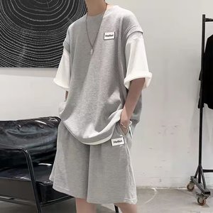 Verano Waffle manga corta hombres sueltos de talla grande estudiante <span class=keywords><strong>baloncesto</strong></span> uniforme puro algodón tendencia niños <span class=keywords><strong>camiseta</strong></span> conjunto - Product Image 6