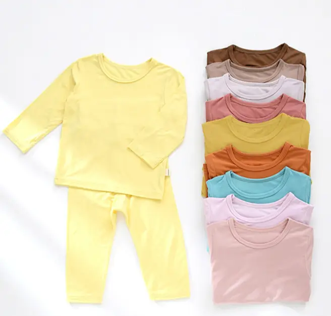 Однотонные Прямые хлопковые комплекты одежды до колена для маленьких девочек и мальчиков из 2 предметов