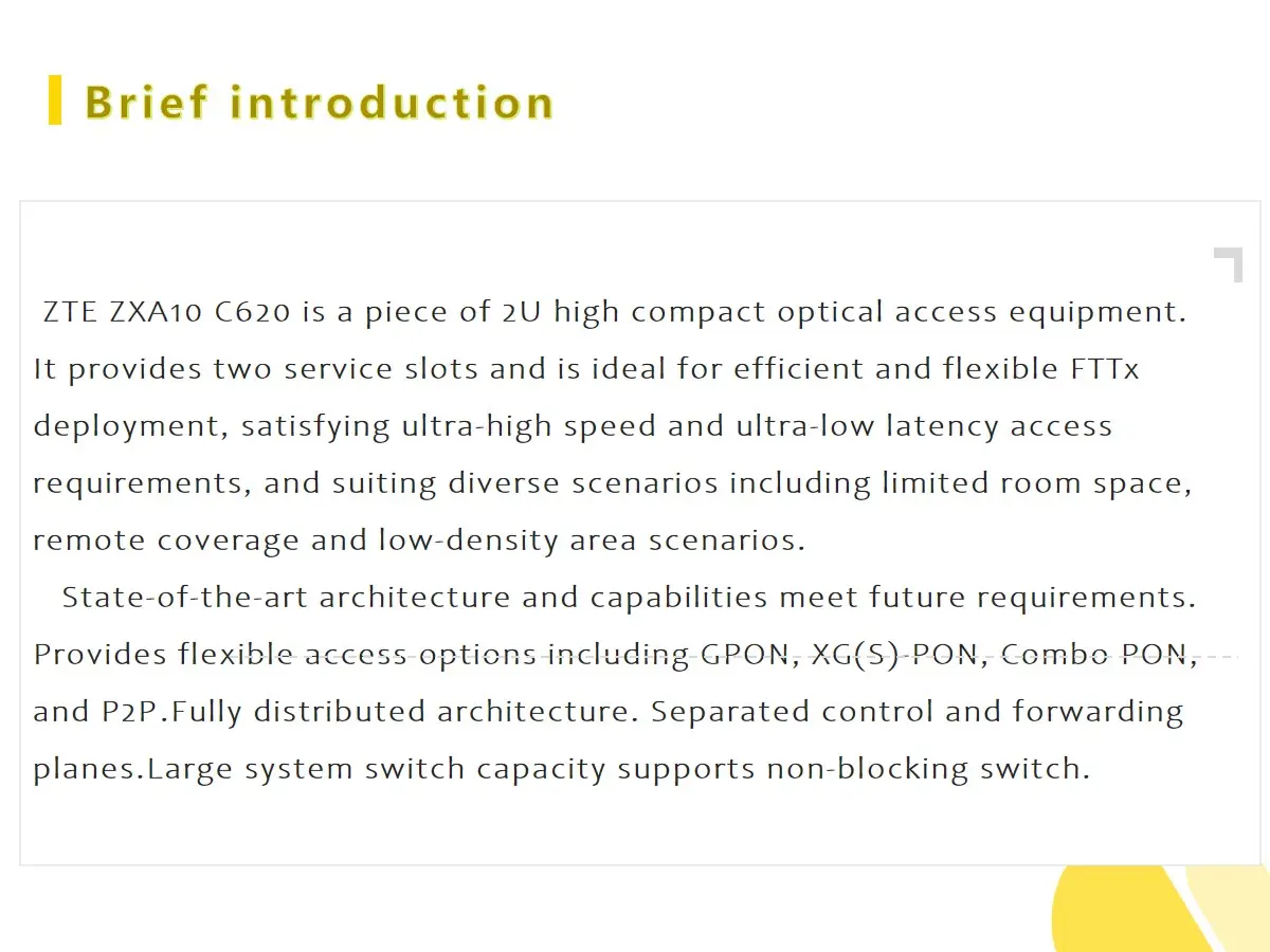 ZTE-Alto compacto OLT ZXA10 C620, con conmutación completamente instalada y capacidad de SDN/NFV