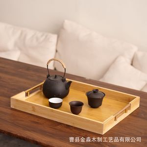 Bamboo rectangular <b>tray</b> with handles, restaurant wooden <b>dinner</b> plate, wood-based afternoon tea snack plate. - Product Image 4