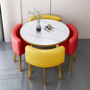Juego de Comedor Redondo Moderno de Lujo Más Vendido, con Cubierta de Piedra, Diseño Estable Impermeable, 4 Sillas de Metal, Muebles para Comedor - Product Image 6