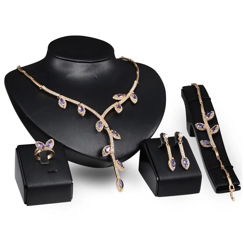 Charm Gemstone Jewelry Set Of Four European And American Wedding Accessories Necklace Earrings Bracelet Ring Set