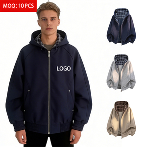 Wholesale 100% Polyester Plain Dyed Rivet Windproof 280g Double Zipper <strong>Pullers</strong> Hooded Jacket Men's Solid Loose Casual Hoodie - Product Image 1