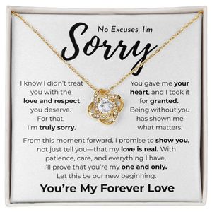 Collar con Colgante de Nudo de Amor Plateado, Sin Excusas, Lo Siento, Tarjeta con Texto Personalizado - Regalo Clásico de Cobre para Perdón y Reconciliación para Parejas - Product Image 3