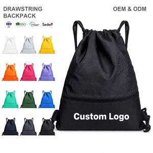 Sacs à cordon personnalisés en polyester, sac à dos à cordon avec poche avant zippée, sac de sport, sac de gym, sac à dos de voyage, sac à dos de jour, OEM - Product Image 1