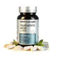 Acide hyaluronique avec MSM en capsules 1000mg, complément alimentaire non OGM sans gluten, marque privée OEM, gestion de l'énergie, 200g, pour hommes