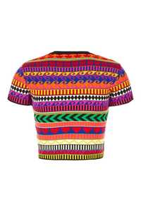 เสื้อยืดผ้าฝ้ายถักหลากสีสำหรับผู้หญิงลายเรขาคณิต - Product Image 2