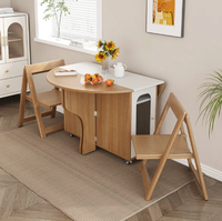 Table à manger ronde extensible et pliable en bois massif avec chaises pour petits appartements - Design moderne