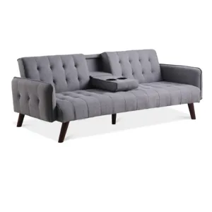New Design Contemporary living room grey fabric Sofa Cum Bed With Cup holder