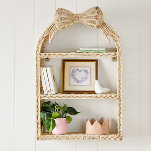 Rattan <b>Wall</b> Shelf 3 Tier <b>Hanging</b> <b>Storage</b> Basket With Bow Design For Kids Room Home Decor - Product Image 1