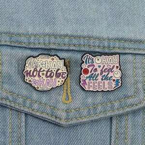 Soporte de salud mental Pin de liberación ansiosa-Está bien No estar bien Aleación de zinc Pin de metal Animal Cross Moda Día nacional Navidad - Product Image 2