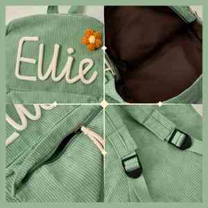 Mochila de Pana Personalizada con Nombre Bordado, Linda Mochila Escolar con Forro de Poliéster y Bolsillo Interior para Niños - Product Image 5