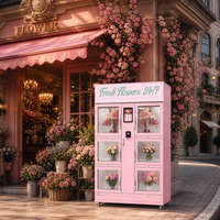 Distributeur automatique de fleurs fraîches en grande quantité avec casiers réglables et tapis pour bouquets