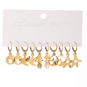 Boucles d'oreilles créoles fantaisie en alliage de zinc, thème marin, couleur argent et or - Product Image 5
