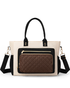 Bolso de mano acolchado con cremallera, bolso de hombro, color en contraste, gran capacidad, para uso diario - Product Image 1