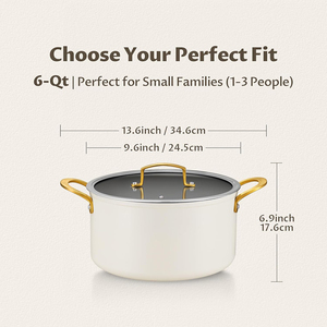 Cocotte hollandaise de haute qualité 6 Qt avec couvercle en verre, revêtement céramique antiadhésif, poignées en acier inoxydable, compatible lave-vaisselle, pour cuisinière à gaz - Product Image 6
