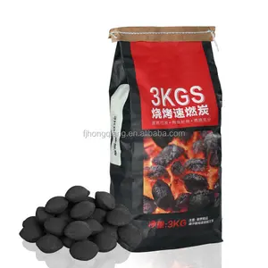 HongQiang Black charcoal manufacturer pillow shape bamboo bbq lump easy burning smokeless barbecue charcoal