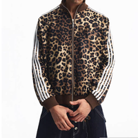 Veste pour homme à col zippé personnalisé, imprimé léopard, patchwork, vente en gros, manteau ample et de haute qualité