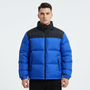 Custom Men's Canvas Outdoor Puffer Jacket with Stand Collar and Front Logo for Winter Plus Size - Product Image 1