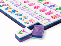 Set Ubin Mahjong Akrilik Tropis Hawaii Mewah dengan Rak, Kustom OEM Grosir, Permainan Papan Hadiah