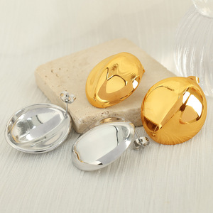 Boucles d'oreilles géométriques en alliage de zinc, surface miroir ovale, bijoux de mode unisexe EH479 EH480 - Product Image 2
