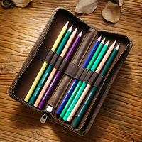 Étui à crayons rétro en cuir de vachette avec fermeture éclair NAG06, carré, en cuir véritable, pour l'école et le bureau, cadeau pour étudiants, 20x8x3cm, vente en gros