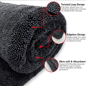 Premium 1000gsm 1200gsm Twist Loop Microfiber Car Wash Towel Super Absorbent No Lint Plush Twist Cleaning <strong>Drying</strong> <strong>Cloth</strong> - Product Image 4