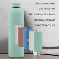 Acier inoxydable noir mat pour gourde isotherme à double paroi, écologique, performance thermique 12-24 heures, 500 ml, 750 ml, 1 L