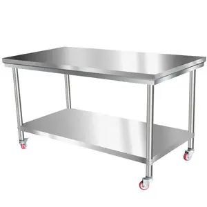 Mesa de trabalho de aço inoxidável removível para cozinha comercial Mesa de trabalho de aço inoxidável com rodízio