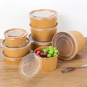 Tek kullanımlık özel baskı gıda ambalaj kutu konteyner salata kaseleri kraft kağıt kapaklı kase