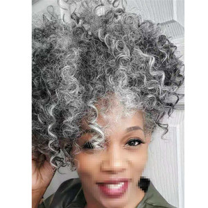 Postiche Cheveux Gris Afro Bouclé Court <span class=keywords><strong>Queue</strong></span> <span class=keywords><strong>de</strong></span> <span class=keywords><strong>Cheval</strong></span> Gris Argenté Cheveux Humains <span class=keywords><strong>Queue</strong></span> <span class=keywords><strong>de</strong></span> <span class=keywords><strong>Cheval</strong></span> avec Cordon <span class=keywords><strong>de</strong></span> Serrage Clip-in Extension <span class=keywords><strong>de</strong></span> Cheveux Gris 120g - Product Image 3