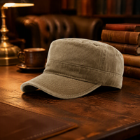 Casquette Cadet Vintage Délavée Sportive Formelle Style Urbain en Sergé de Coton à Visière Courte Unisexe Réglable Effet Vieilli Rétro Patrol