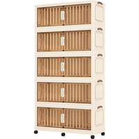 Armoire de rangement pliable à 5 niveaux en plastique avec portes transparentes doubles et roulettes pour le rangement des vêtements, des livres et des jouets dans la chambre