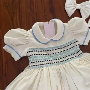 Smocked klas nakış batı yeni ve malzemeleri satış Online puf kollu kızlar elbiseler için bakım