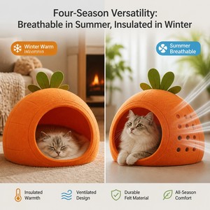 Lit pour <span class=keywords><strong>chat</strong></span> en velours côtelé Carotte - Design floral luxueux, durable et respirant - Product Image 4