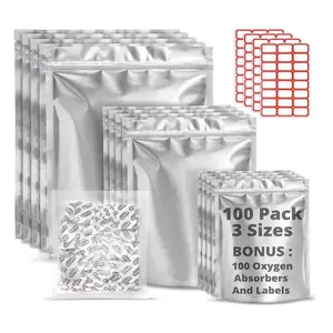 Silver Food Grade Vacuum Heat Sealable Aluminum Foil Bag Open Top Mylar Foil Packing Pouches Bulk Food Storage Bags