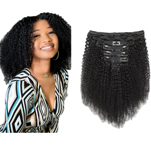 Vente en gros de cheveux humains vierges 4B 4C Extensions de cheveux afro bouclés à <span class=keywords><strong>clip</strong></span> 100% cheveux humains couleur naturelle 7 pièces par ensemble - Product Image 3