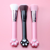 Pinceau de maquillage tendance en forme de patte de chat Kawaii avec mini miroir, poils synthétiques doux, pinceau visage portable pour les voyages