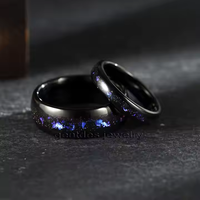Gentdes Jewelry Fashion Rings 4MM High Poli Blue Sandstone Inlay Tungstène Wedding Band Women Black Tungsten Ring