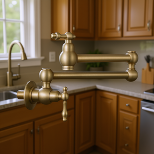 Grifo de Cocina DB de Montaje en Pared, Estilo Clásico, Monomando Giratorio, Acabado Latón Cepillado - Product Image 2