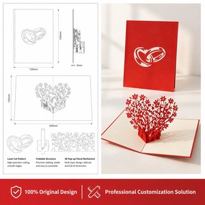 Tarjeta de felicitación emergente personalizada para boda, tarjeta de invitación de papel con forma de corazón, regalo personalizado para novios - Product Image 5