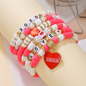 Valentine's Day Polymer Clay <b>Bracelets</b> Set Heart Shape Women Jewelry Love XOXO Charm Fashion <b>Beaded</b> <b>Bracelets</b> - Product Image 3