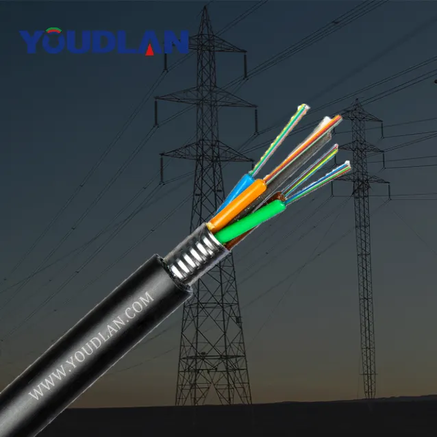 Youdlan GYTS aerial overhead cable corrugated steel tape 6-288 cores armoured single mode of fiber optic cable